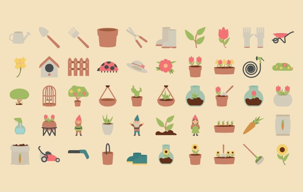 fifty garden icons Stock Free