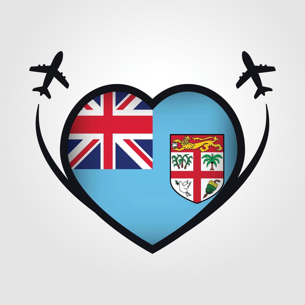 Fiji Travel Heart Flag With Airplane Icons Stock Free