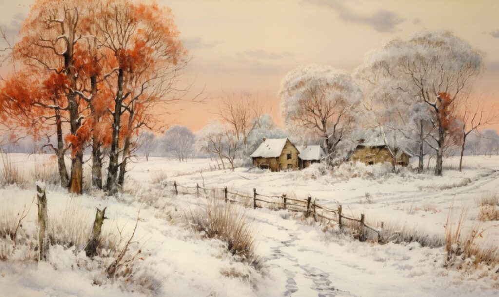 First Heavy Snow Winter Scenery Painting Stock Free