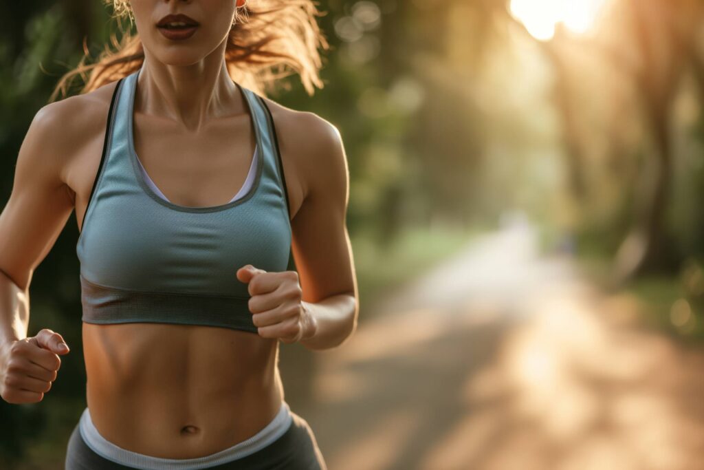 Fit Woman Running in the Forest Stock Free