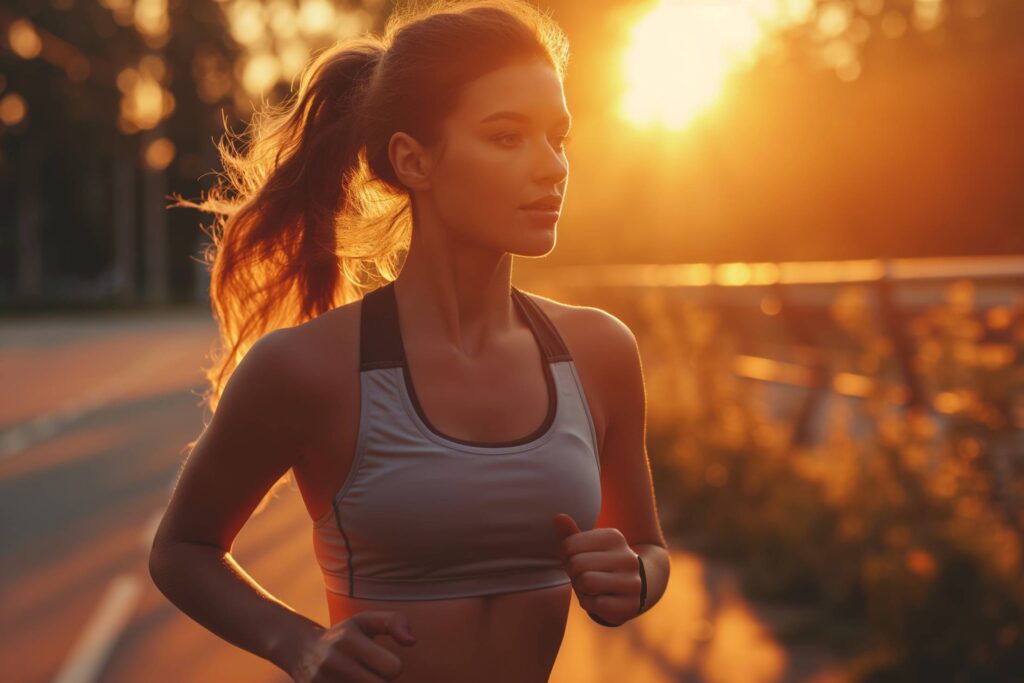 Fit Woman Running in the Morning Sun Free Photo