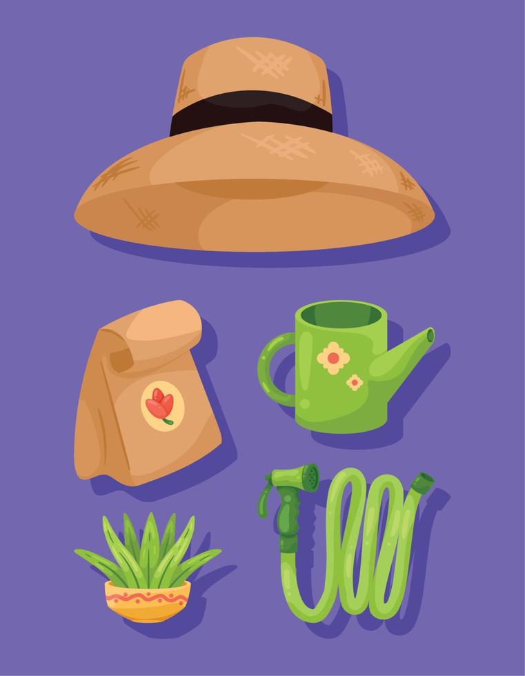 five gardening accessories icons Stock Free