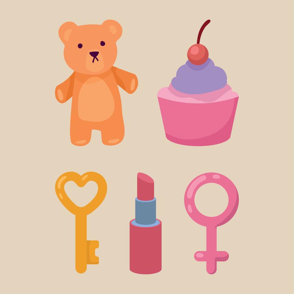 five girly doodle icons Stock Free