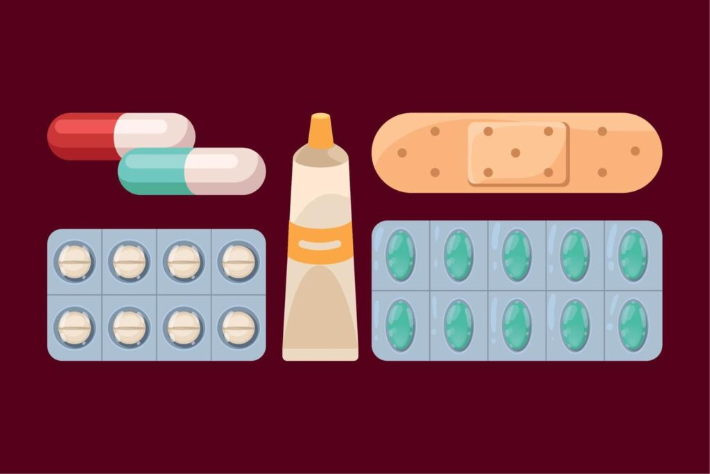 five medicines drugs icons Stock Free