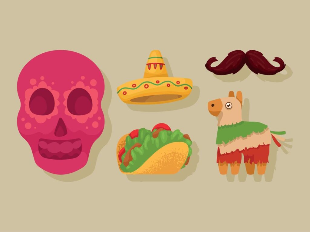 five mexican culture icons Stock Free