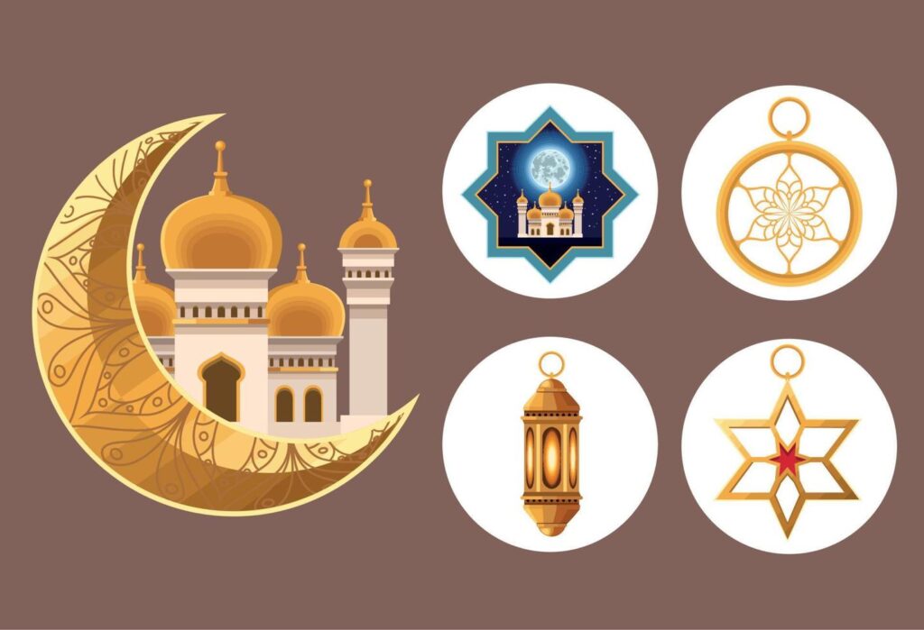 five ramadan kareem icons Stock Free