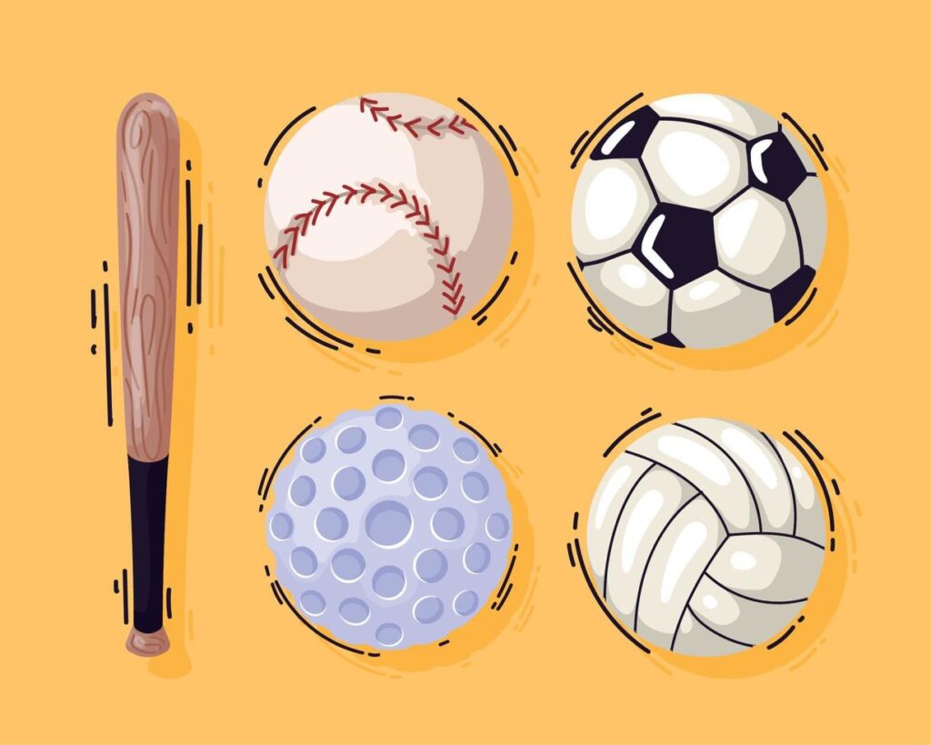 five sports equipment icons Stock Free