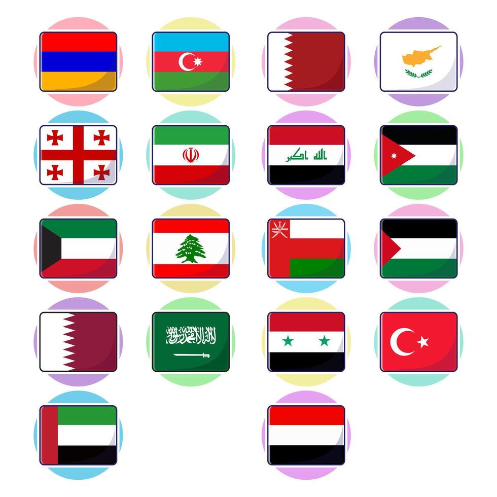 Flat cartoon of West Asian countries flag icon mascot collection Stock Free