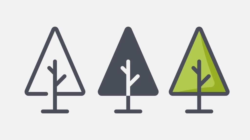 Flat forest trees icons, garden or park landscape elements. Stock Free