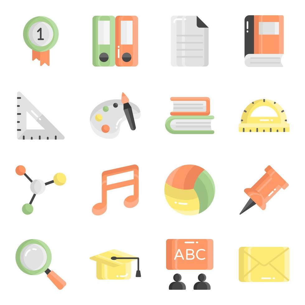 Flat vector icons set, in flat design education, school, Collection of modern pictograms and university with elements for mobile concepts and web apps. Stock Free