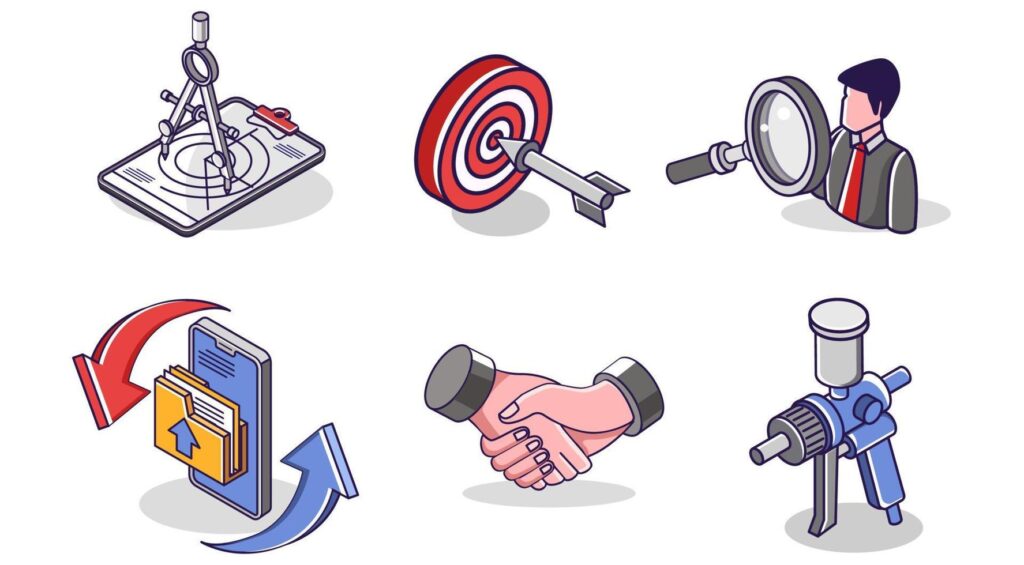 Flat isometric concept illustration. business creative icon set bundle Stock Free