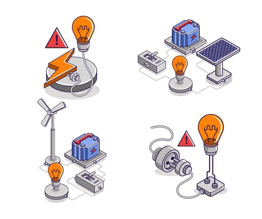 Flat isometric concept illustration. business industry electric solar energy icon bundle set Stock Free