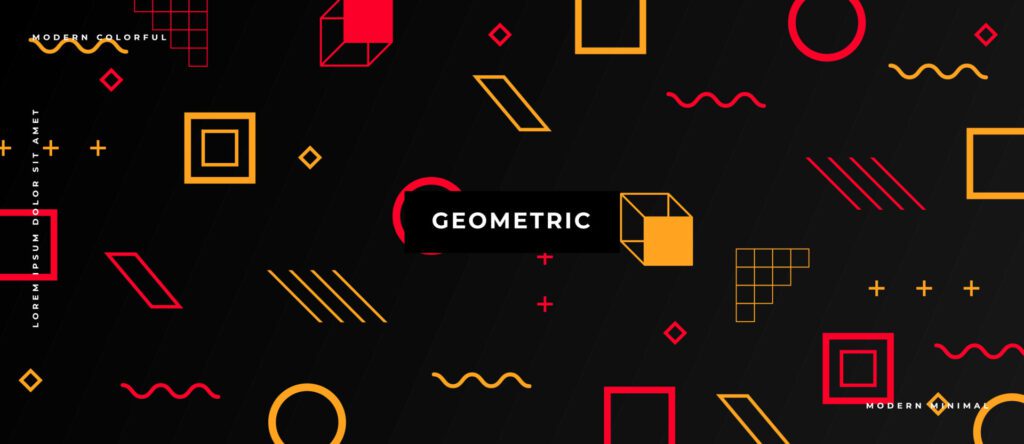 Flat red, yellow Bauhaus or Memphis geometric shapes and composition. Retro elements, geometric pattern on background. Free Vector