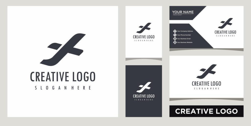 flight simple plan icon logo design template with business card design Stock Free