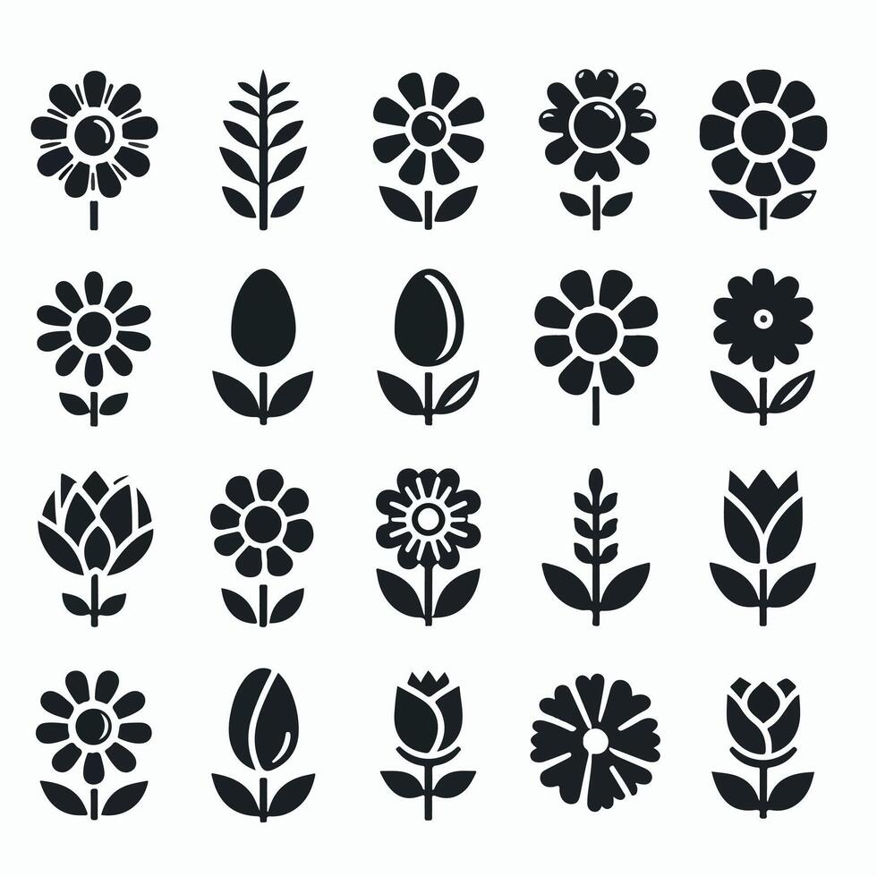 Flowers icon set. Flowers isolated on white background. Stock Free