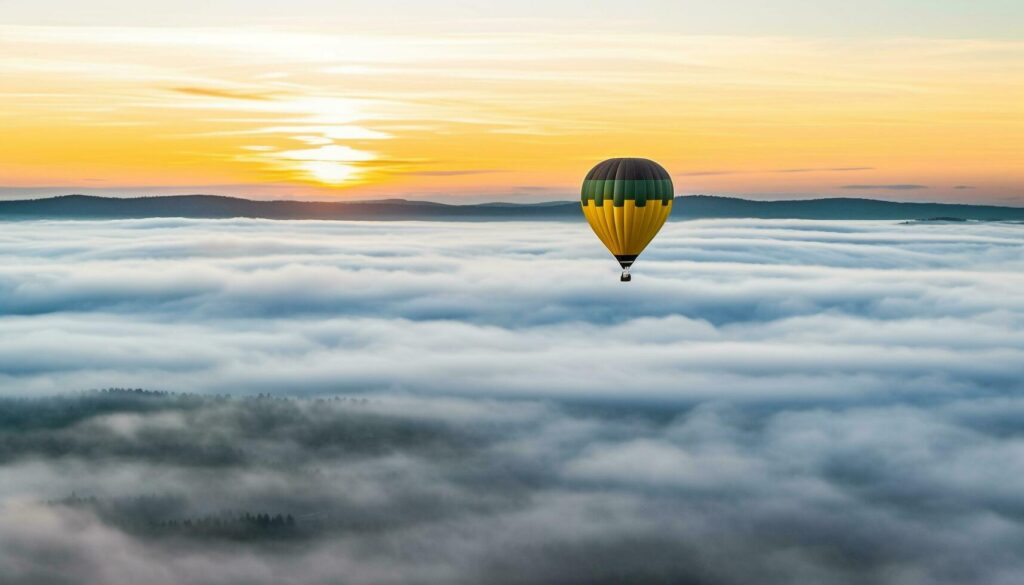 Flying high in hot air balloon, adventure in nature generated by AI Stock Free