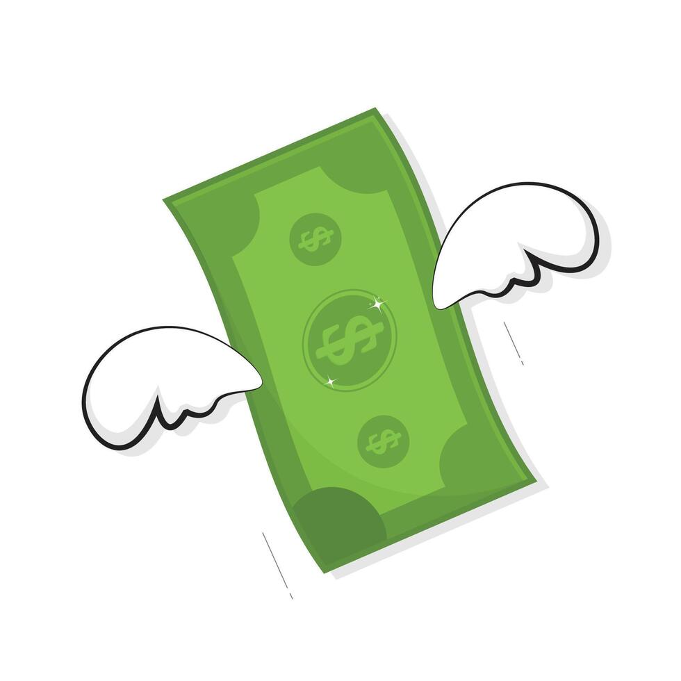 Flying wavy dollar bank note, currency cute icon illustration Stock Free