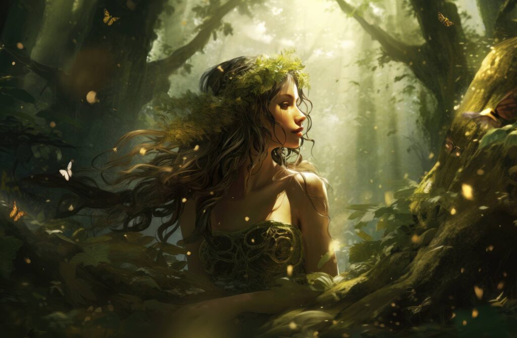 Forest Fairy in Deep Magical Summer Forest Stock Free