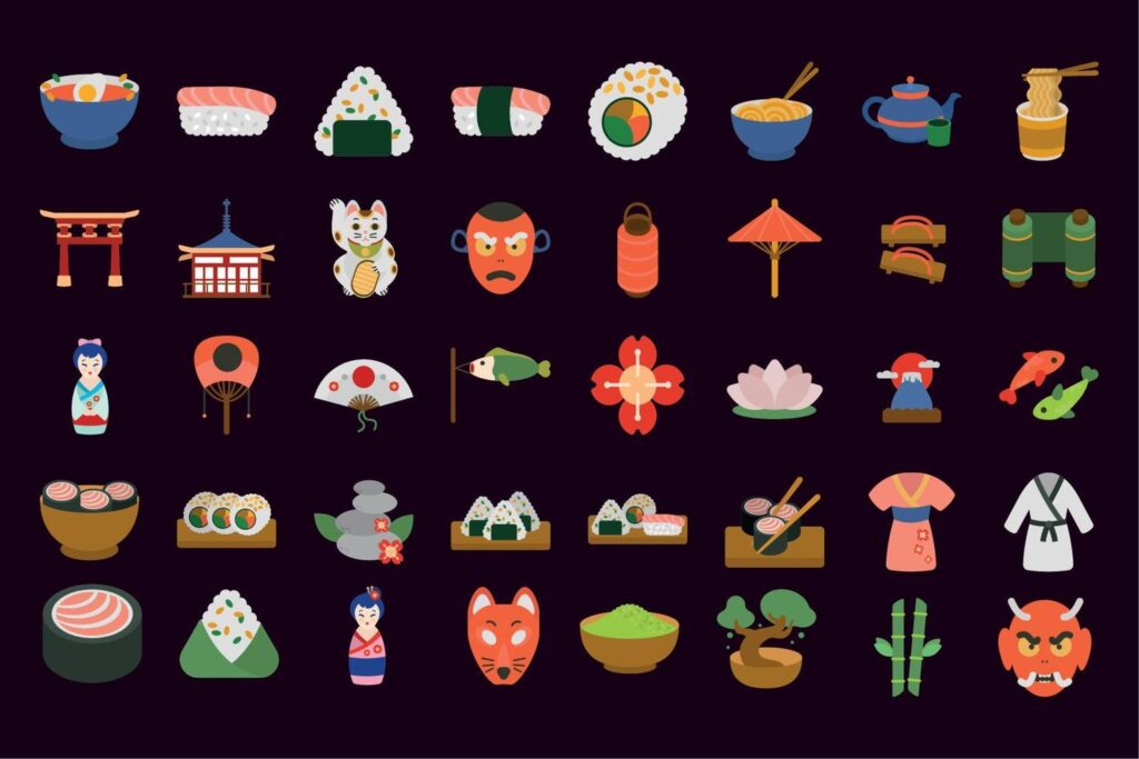 forty japanese culture icons Stock Free