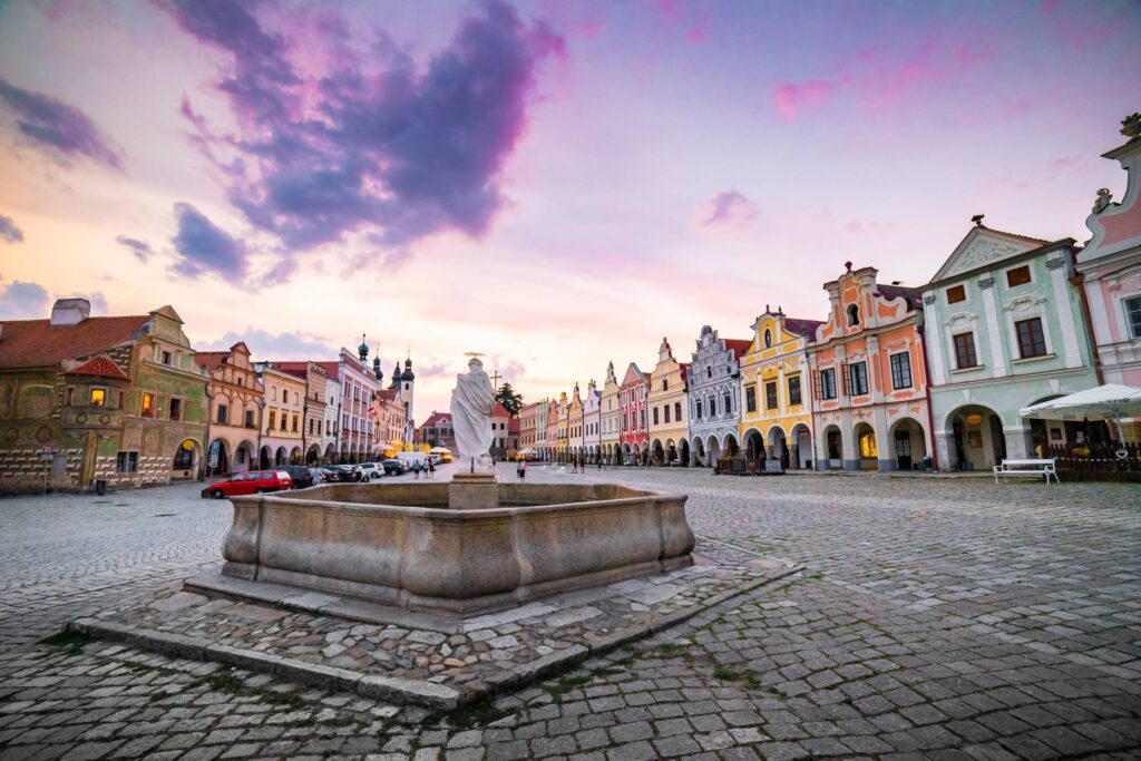 Fountain in The Colorful Square of Telč Free Photo