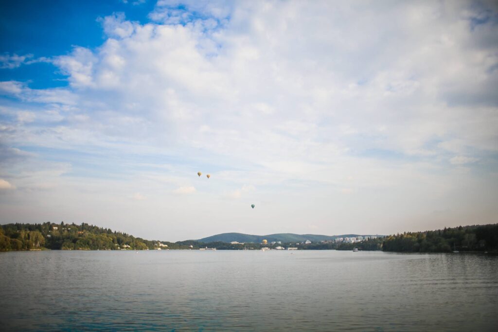 Four Hot Air Balloons over Lake Free Photo