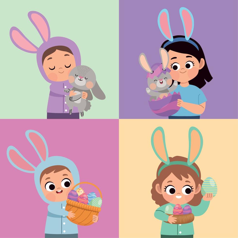 four kids with easter icons Stock Free