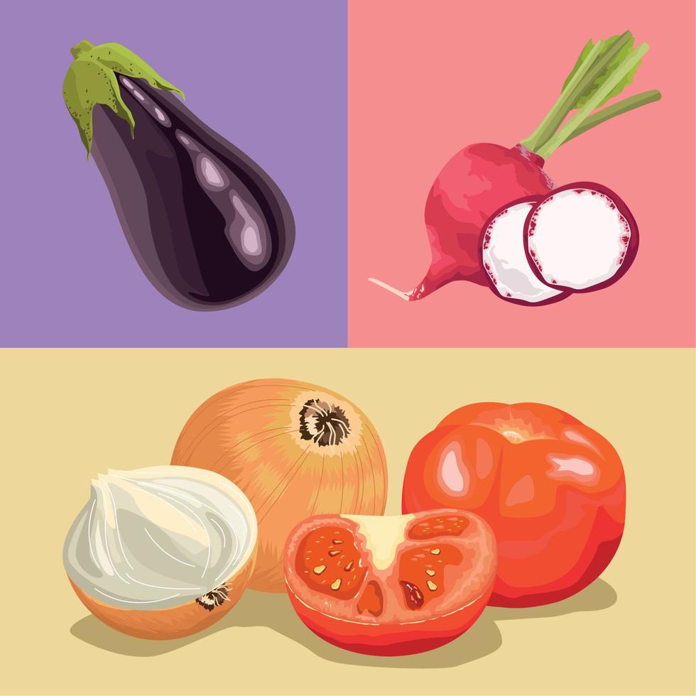 four vegetables healthy food icons Stock Free