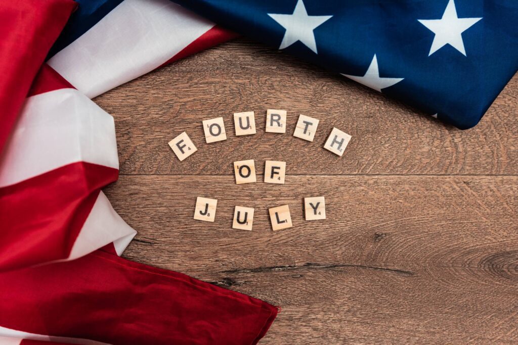 Fourth of July Lettering with American Flag Free Photo