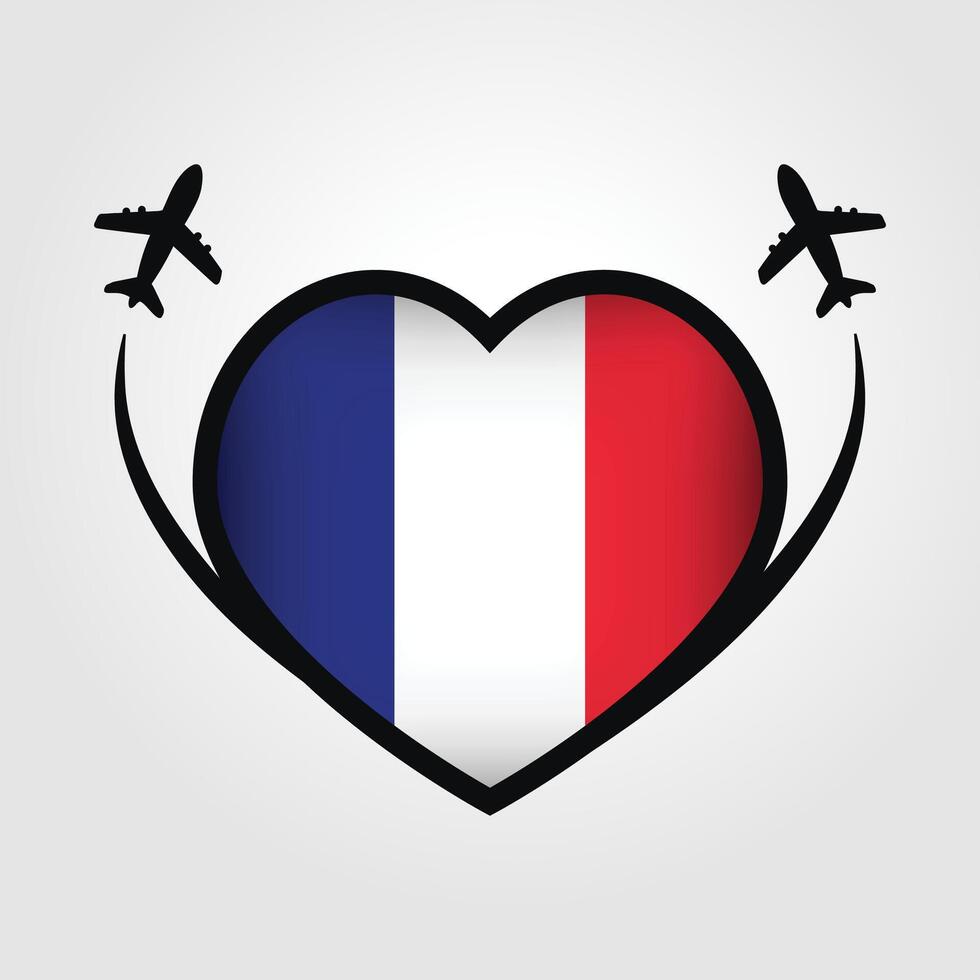 France Travel Heart Flag With Airplane Icons Stock Free