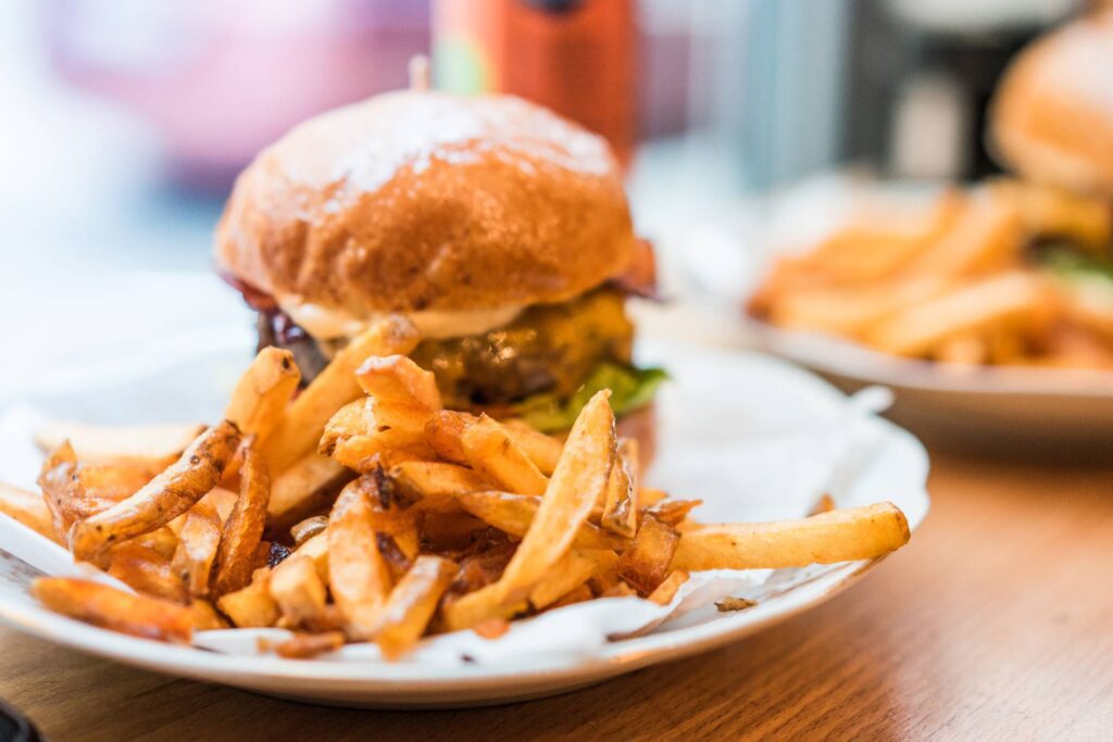 French Fries and Fresh Bacon Burger Free Photo