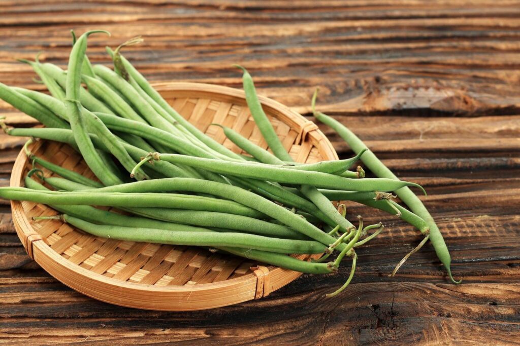 French Green Bean or Buncis on Bamboo Plate, Preparation Cooking Vegetarian Food. Stock Free