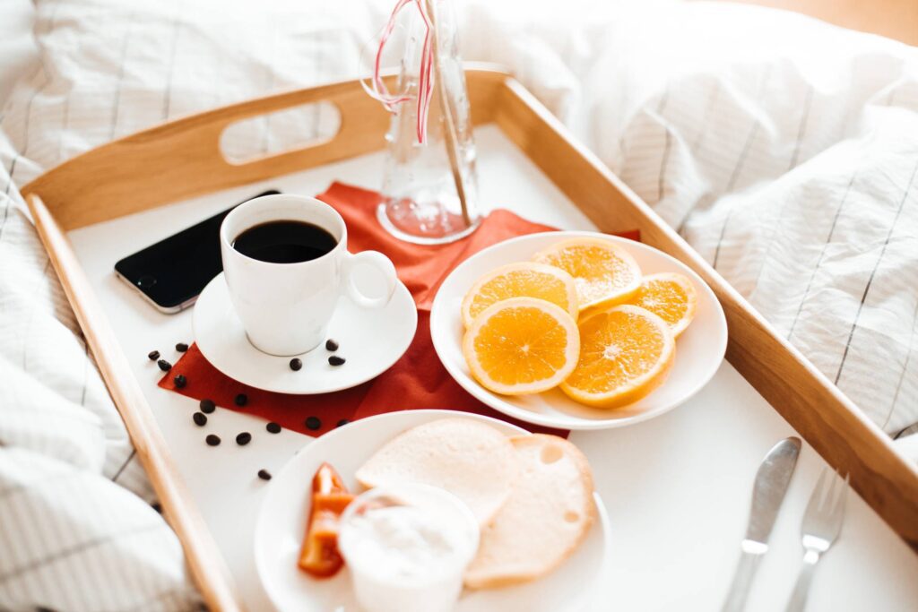 Fresh & Romantic Morning Breakfast in Bed Free Photo