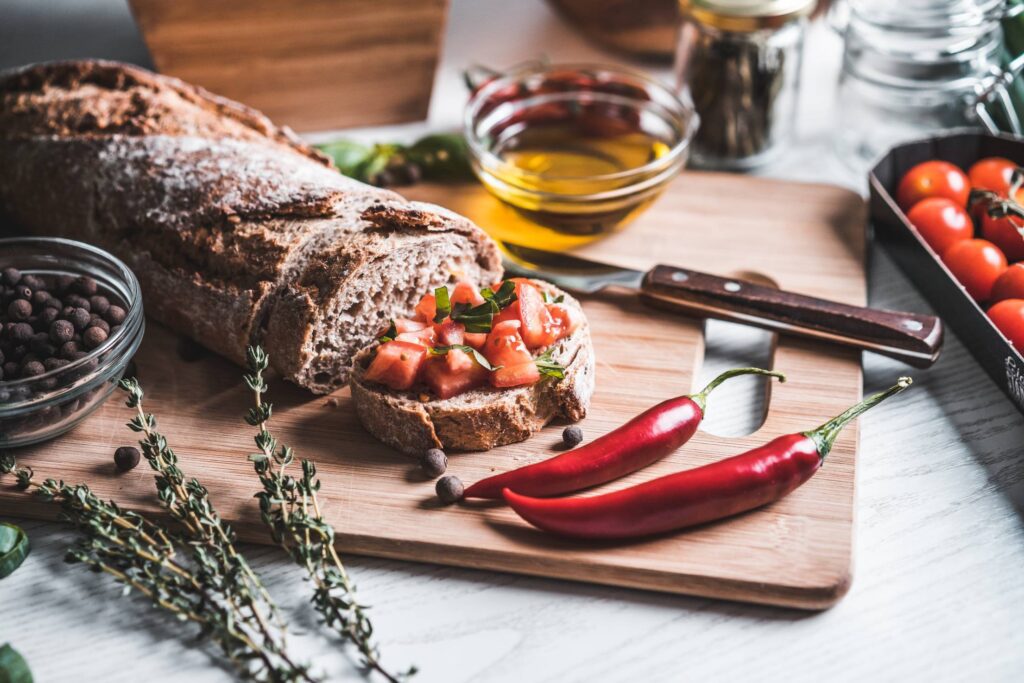 Fresh Bread with Tomato and Basil Free Photo