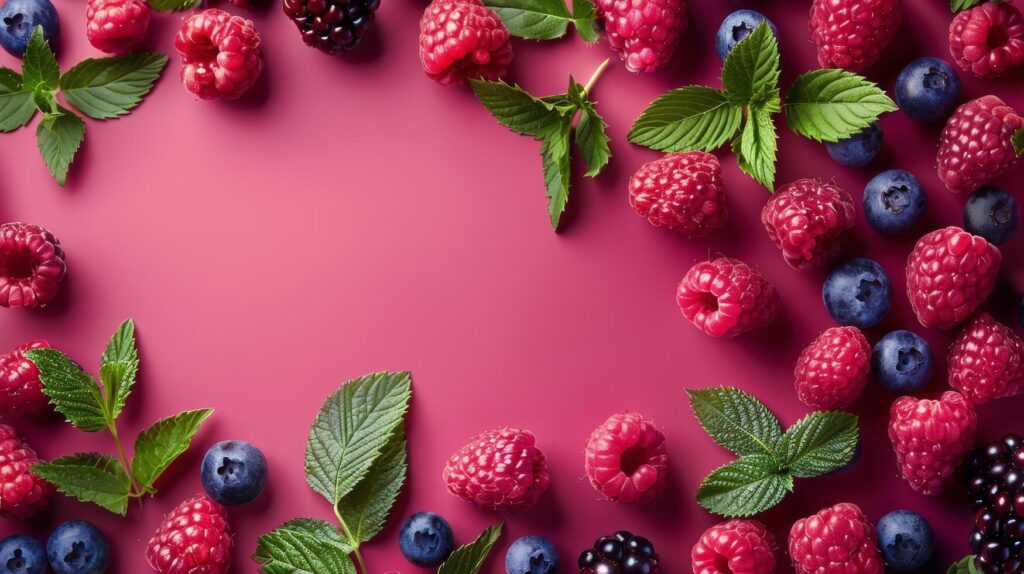 Fresh Raspberries, Blueberries on Pink Background Stock Free