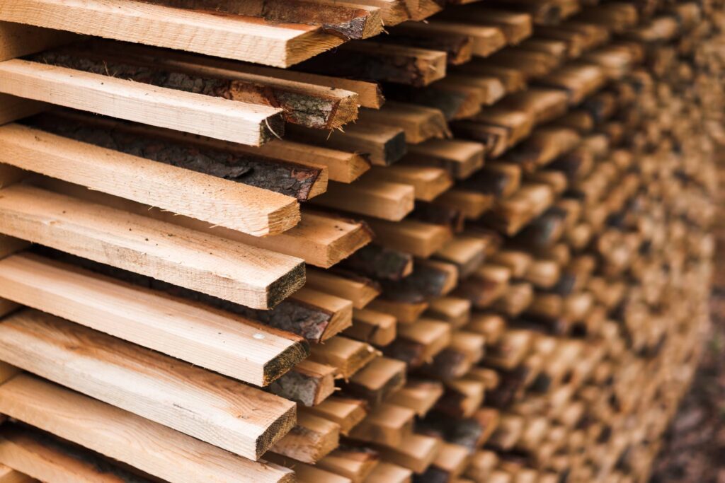 Freshly Cut Wood Stacked for Lumber Air Drying Free Photo