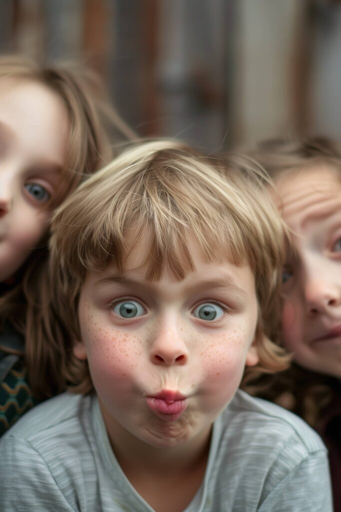 Friends Kids Making Funny Faces Stock Free