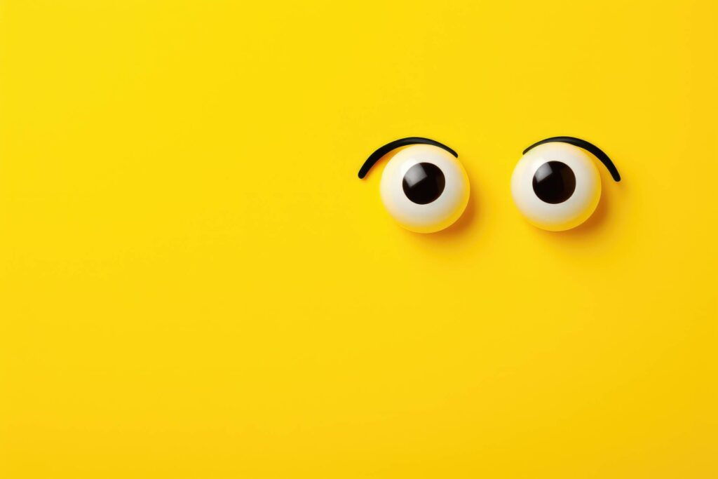 Funny Isolated Eyes in Emoji Style on Yellow Background Stock Free