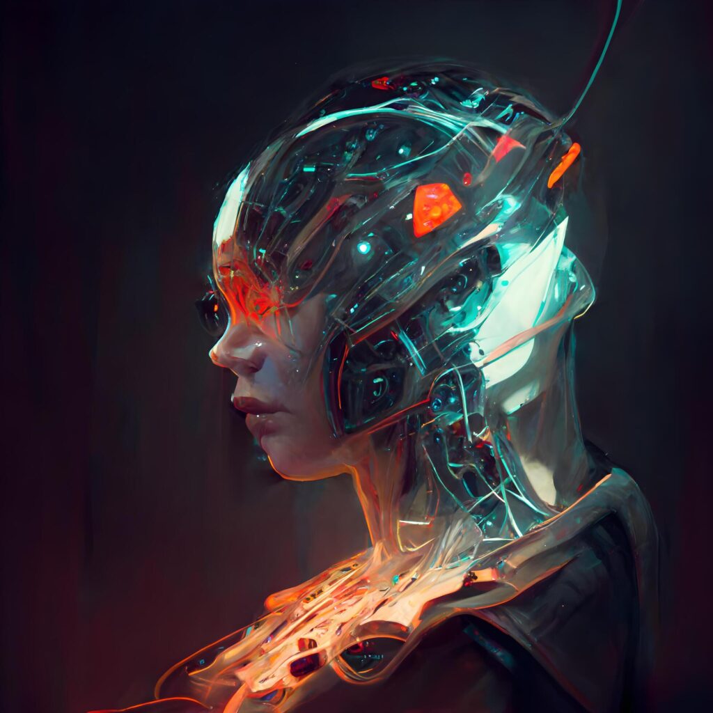 Futuristic cyborg woman portrait with glowing light. Sci-fi concept., Image Free Photo