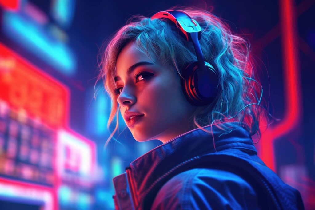 Futuristic Portrait of a Gamer Girl Stock Free