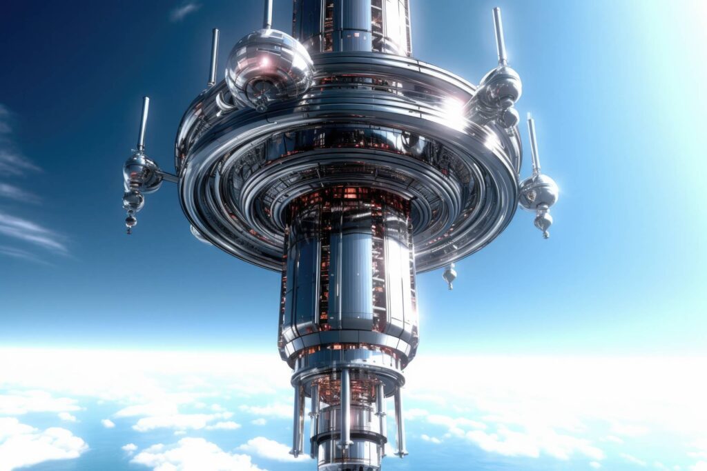 Futuristic Vision of Space Elevator Stock Free