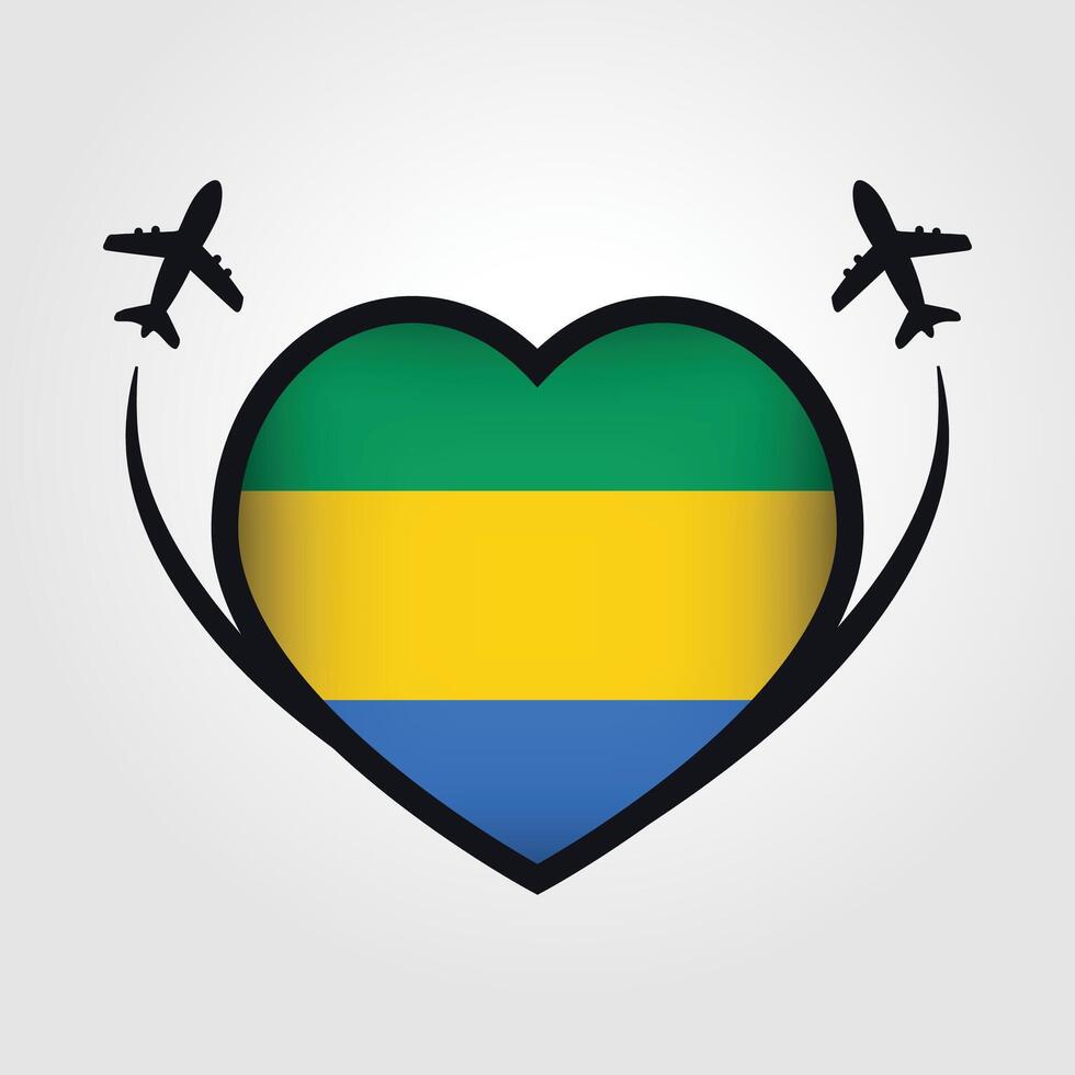 Gabon Travel Heart Flag With Airplane Icons Stock Free