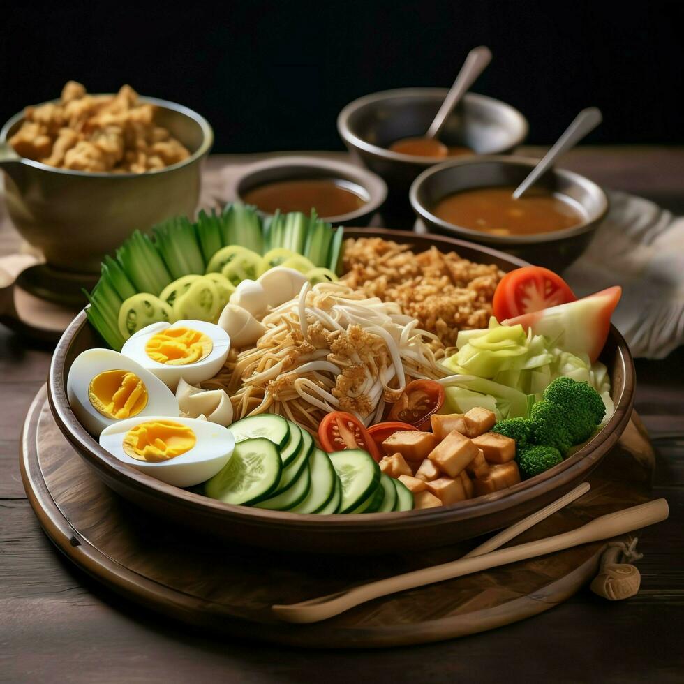 Gado-gado indonesian traditional food. Mix from boiled or steam vegetable served with peanut sauce concept by AI Generated Stock Free