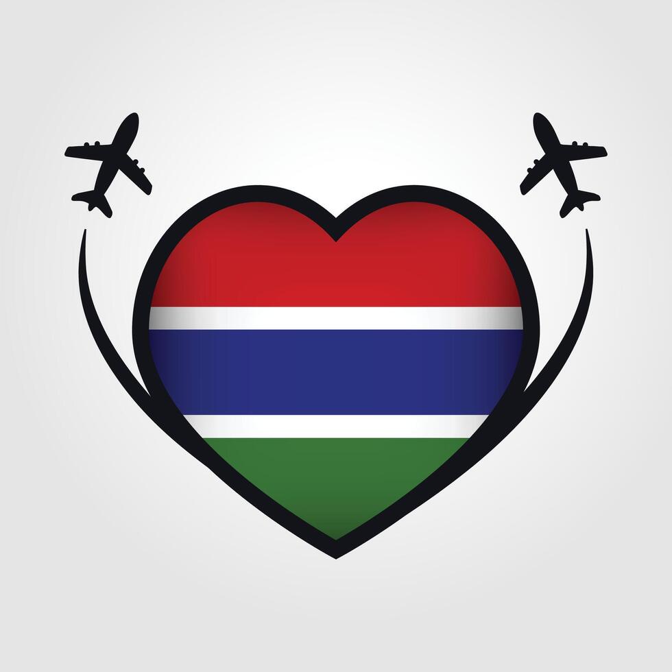 Gambia Travel Heart Flag With Airplane Icons Stock Free