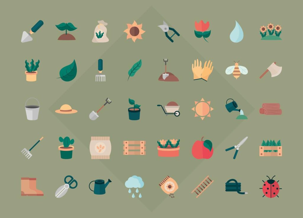 Gardening and harvesting flat icon collection Stock Free