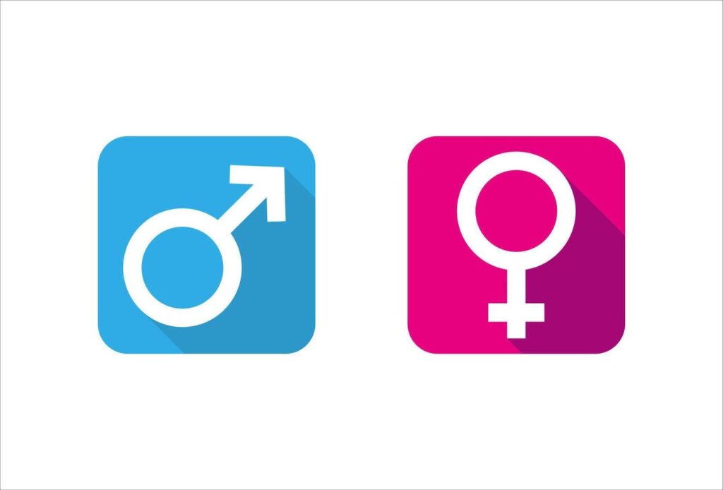 Gender Icon pink and blue symbol, Male and female symbol for your web site design logo, app icon illustration Stock Free