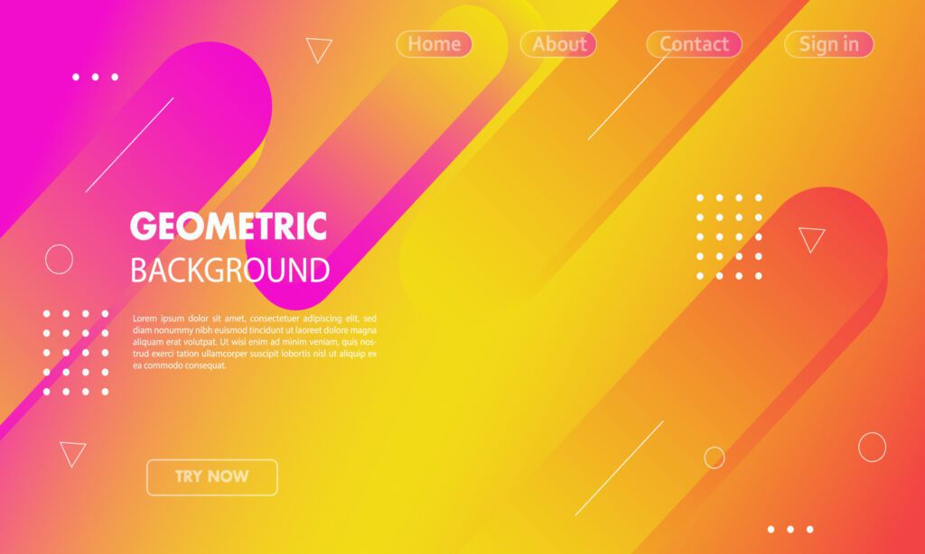 Geometric layout landing page background with Bright color gradations. Free Vector