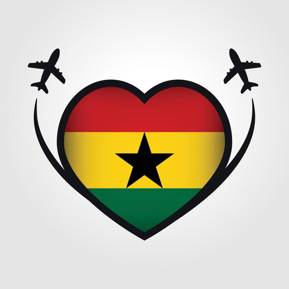 Ghana Travel Heart Flag With Airplane Icons Stock Free