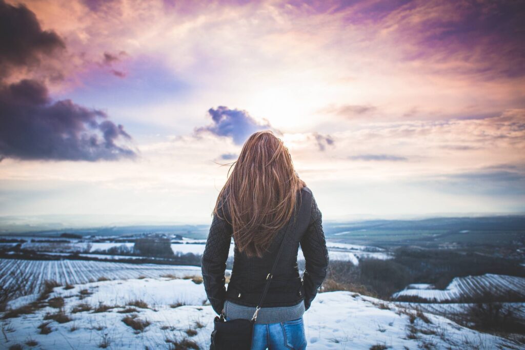 Girl from Behind with Fantasy Sky Free Photo