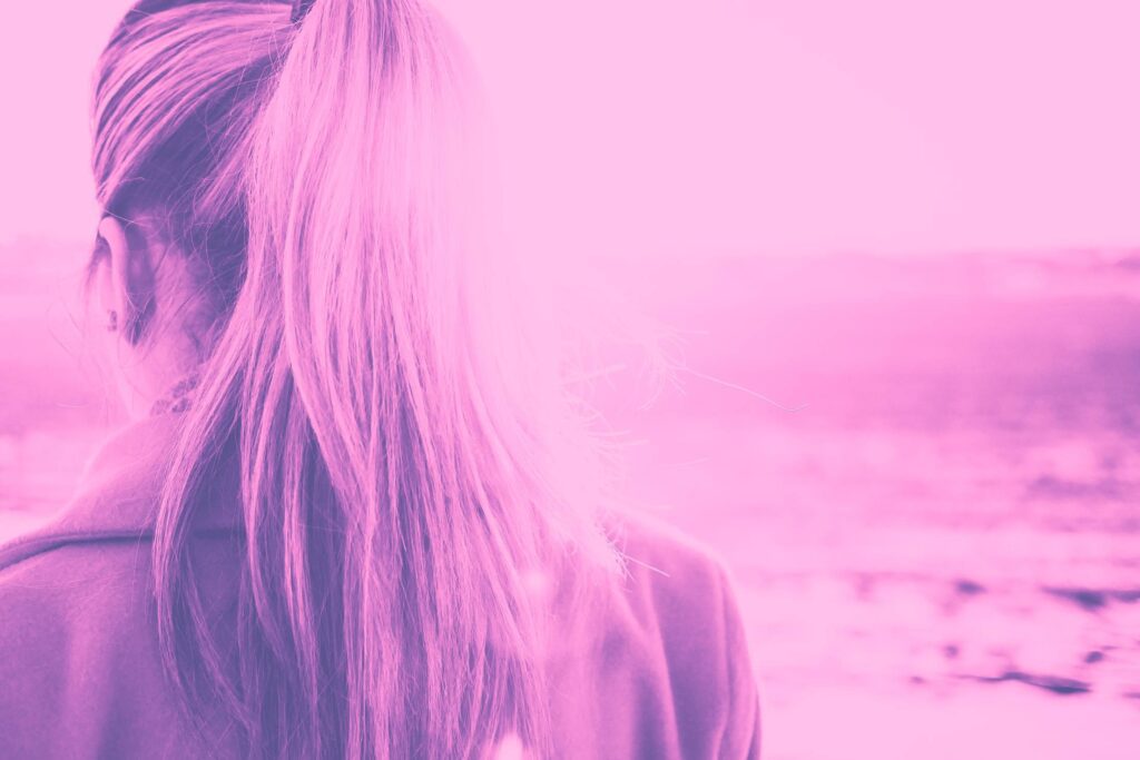 Girl Turned Back in Violet Duotone Free Photo