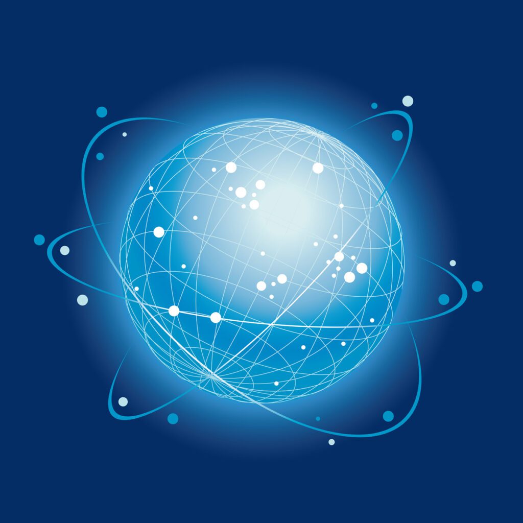 Global network system icon on a dark blue background. Free Vector